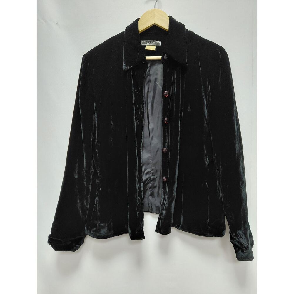 HARRIS WALLACE NEW YORK Velvet Jacket Black Size Solid Long Sleeve